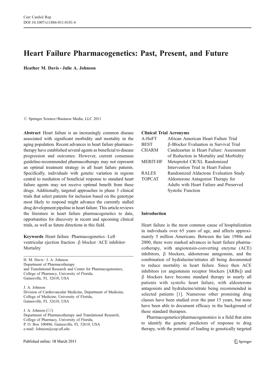2011,心衰综述 -药物基因组学的过去、现在和未来_第1页