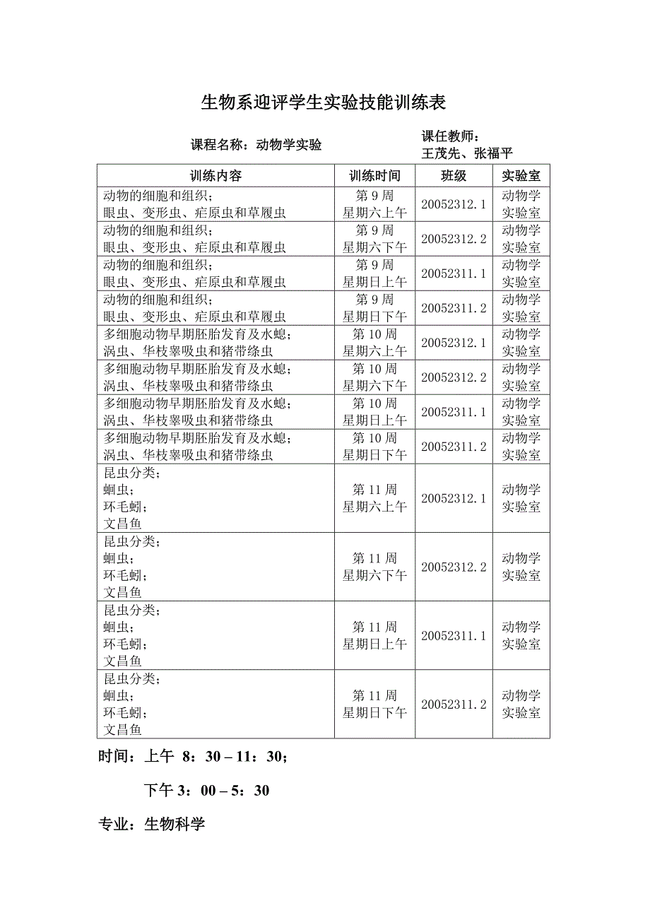 生物系迎评学生实验技能训练表_第1页