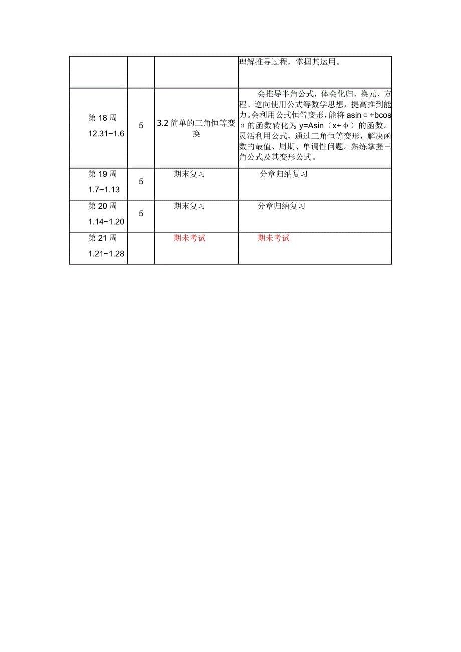 2012浙江省高一第一学期数学教学进度计划安排_第5页