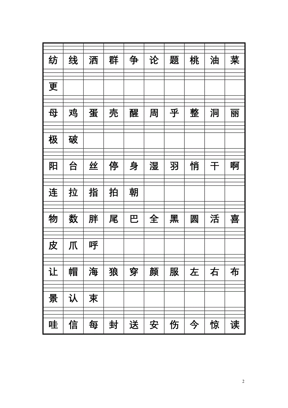 s版小学语文一年级(下)生字拼音格_第2页