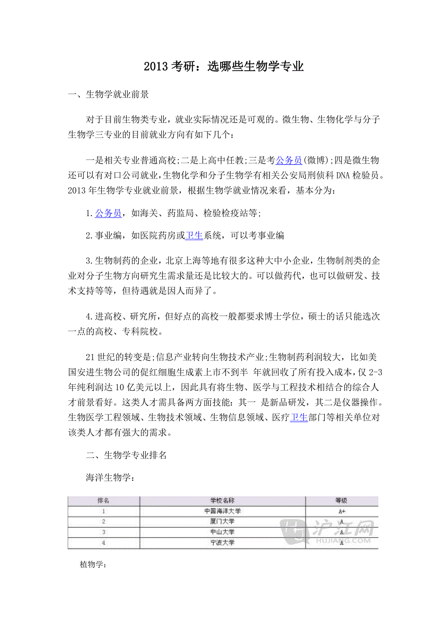 2013考研：选哪些生物学专业_第1页