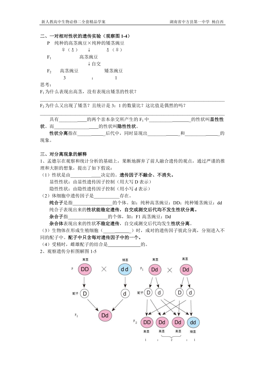 新人教高中生物必修二全套精品学案-教案_第2页