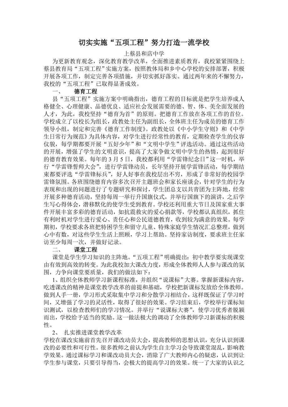 和店中学五项工程经验材料_第1页