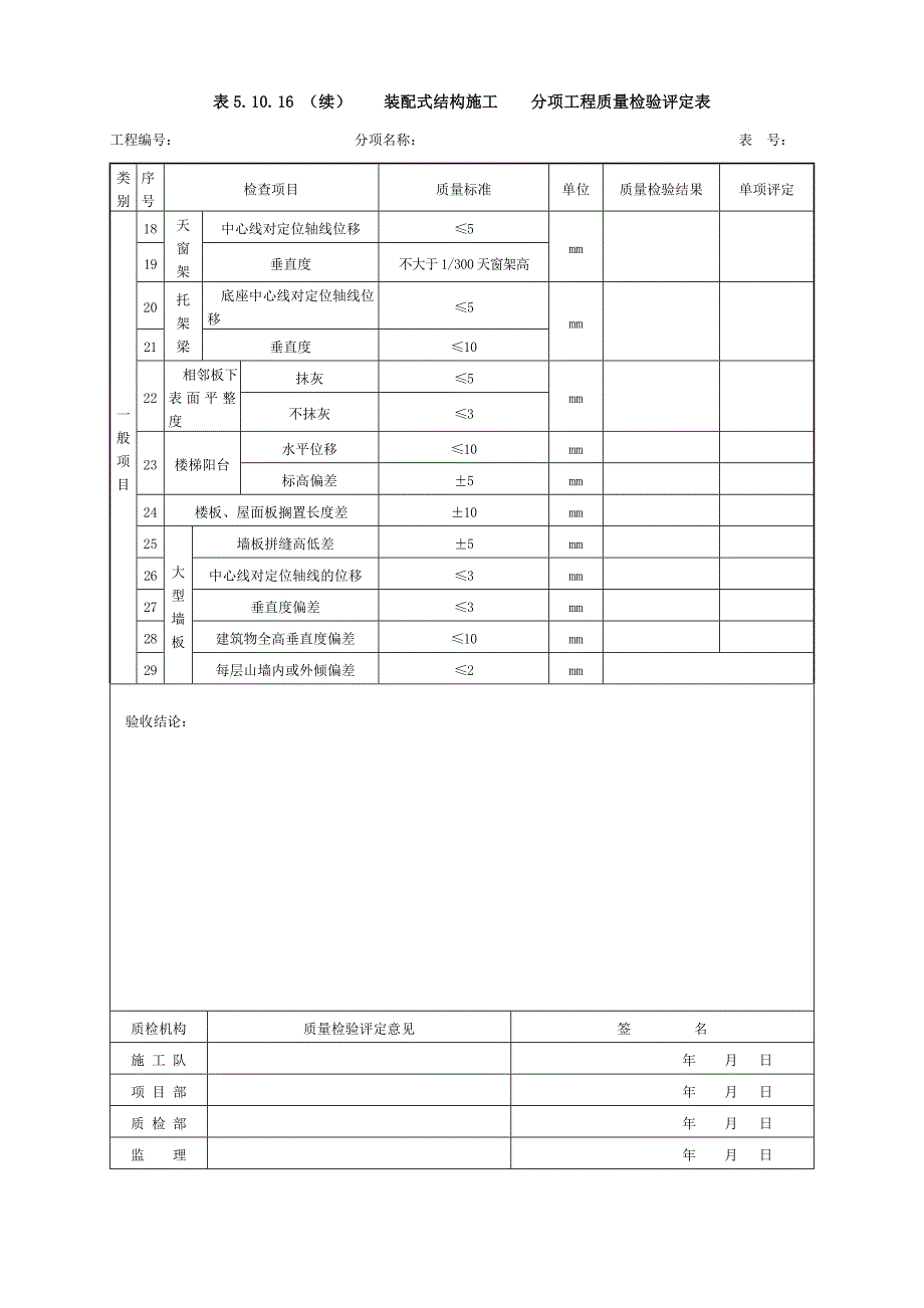 表5.10.16      装配式结构施工    分项工程质量检验评定表_第2页