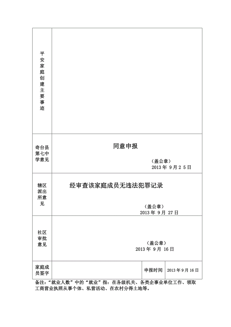 奇台县单位平安家庭申报表王文俊_第2页