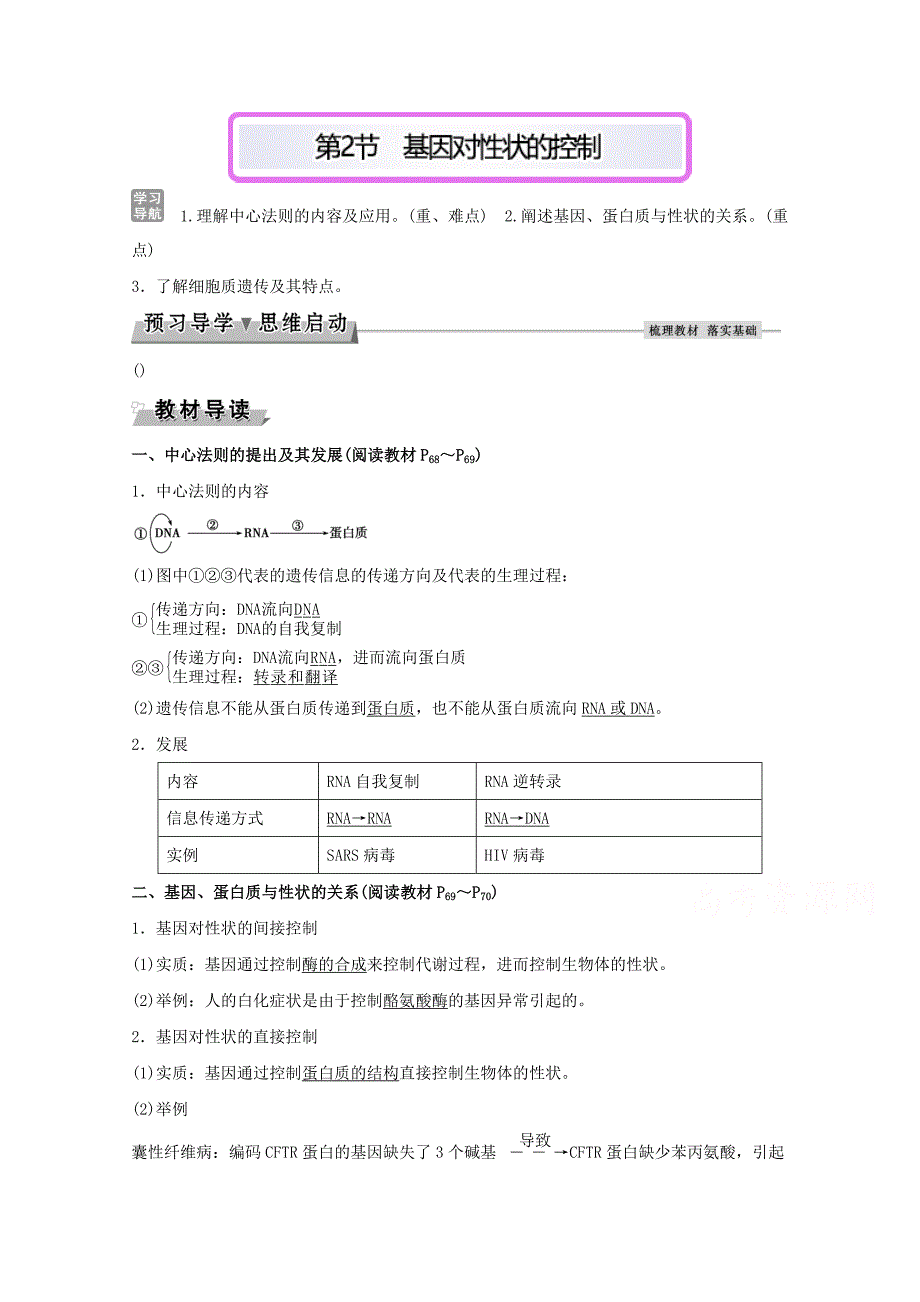 【教案】高中生物必修2讲义：第4章基因的表达第2节基因对性状的控制Word版含解析_第1页