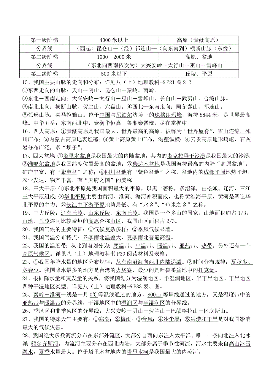 湘教版八年级地理上册基础知识复习纲要-湘教版初二八年级_第2页