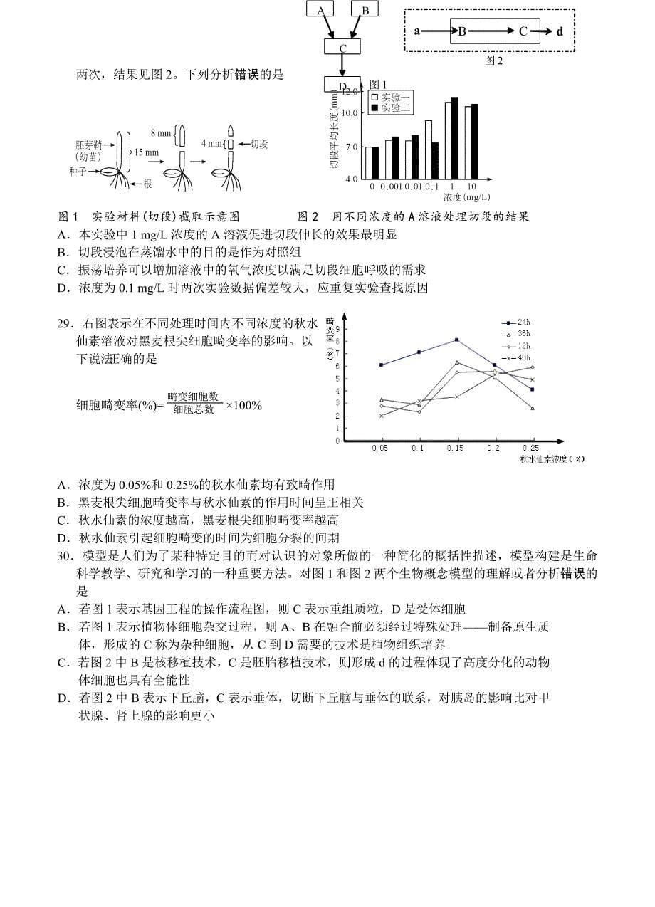上海市闵行区2014届高三上学期期末考试生物试题_第5页