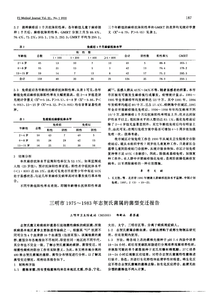 三明市1975～1983年志贺氏菌属的菌型变迁报告_第1页