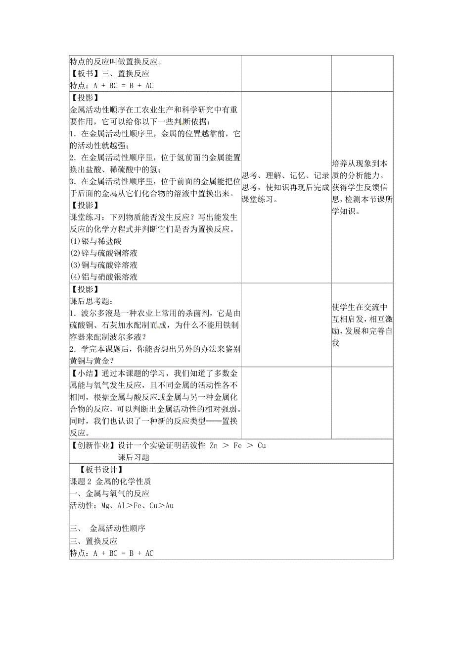 2016年粤教版九年级化学下册：6.2《金属的化学性质》教案_第5页