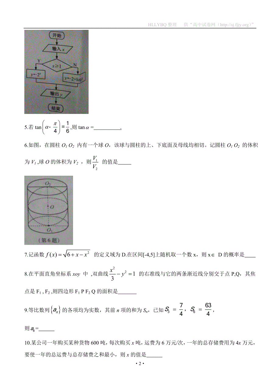 2017年江苏数学高考试题文档版（无答案）_第2页