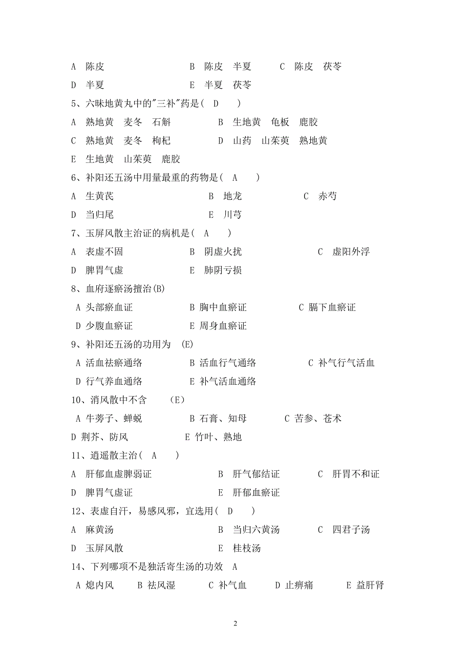 中医适宜技术推广培训方剂试题_第2页