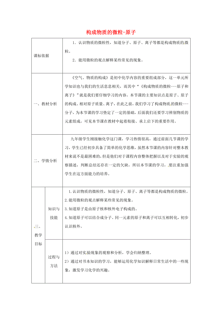 【教案】新版粤教版九年级化学上册2.2构成物质的微粒Ⅱ_原子和离子第1课时教案_第1页