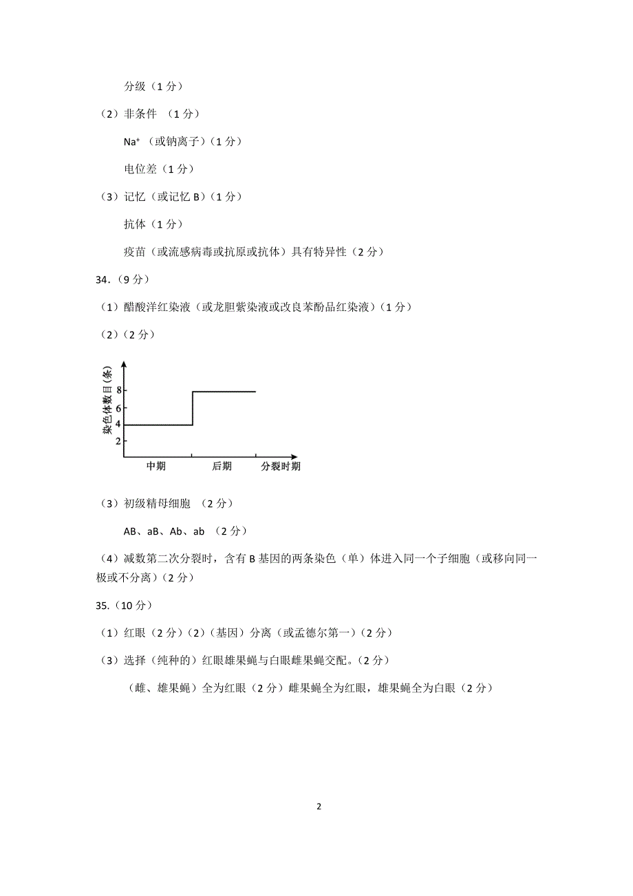 福建省普通高中毕业班单科质量检查生物学科答案_第2页