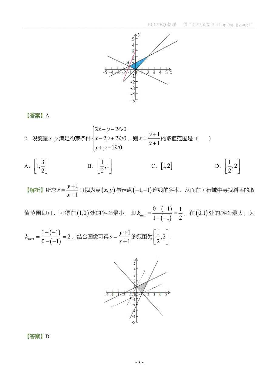 2017年高考备考“最后30天”大冲刺 数学 专题二 线性规划（理） 教师版_第3页