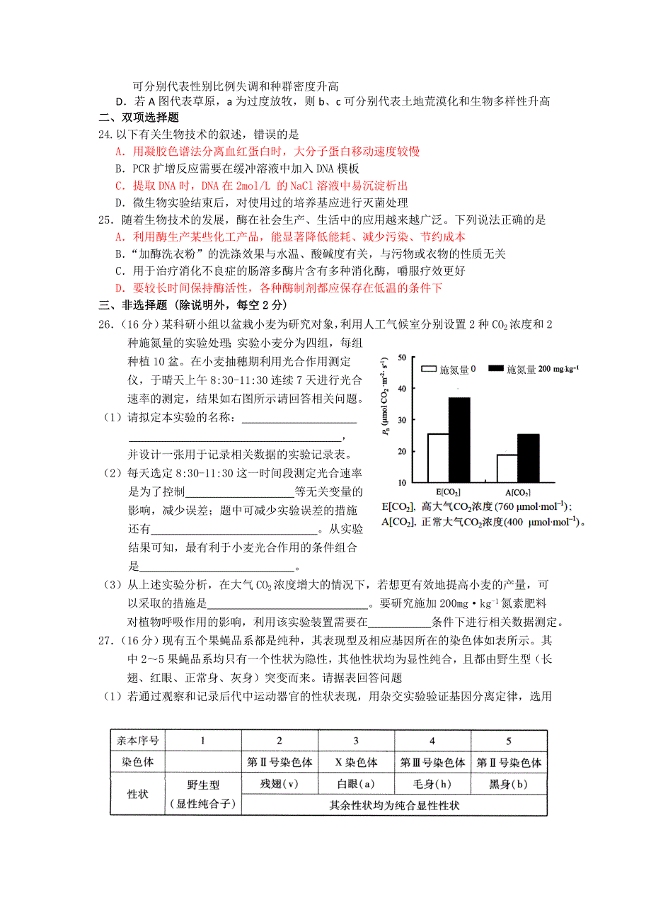 广东省揭阳市2013年高中毕业班高考考前练兵 生物（一）_第2页