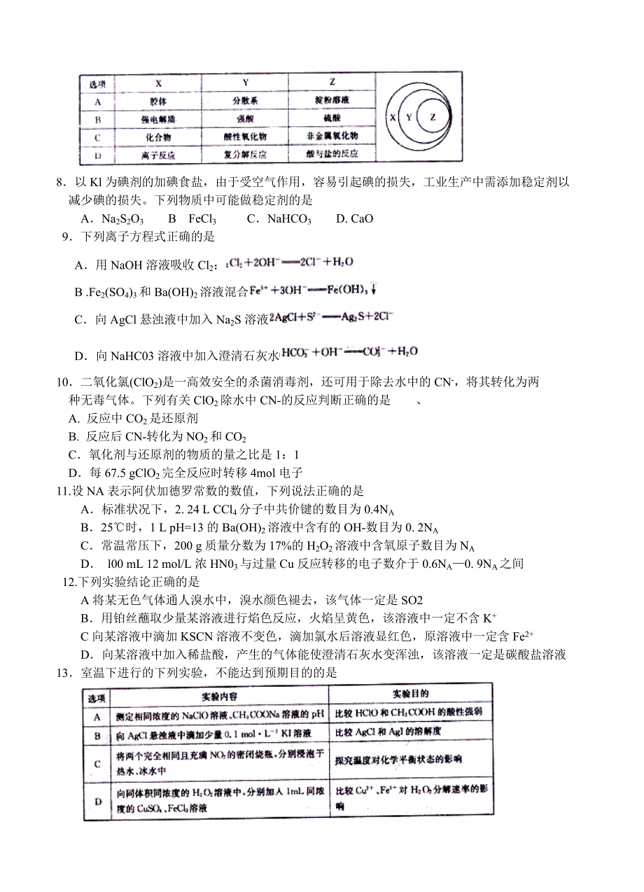 全国名校大联考2016届高三上学期第一次联考化学试题_第2页