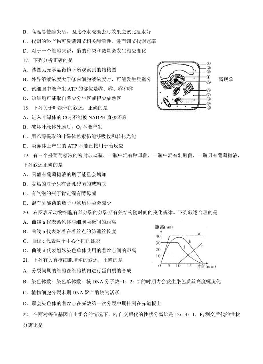 山东省泰安市2015届高三上学期期中考试生物试题_第5页