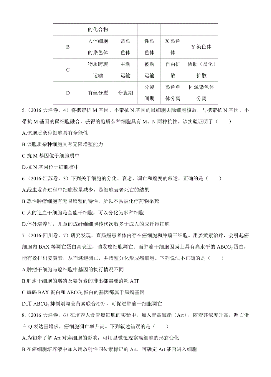 2017版《三年高考两年模拟》生物汇编专题：专题七　细胞的增殖、分化、衰老、凋亡和癌变_第2页