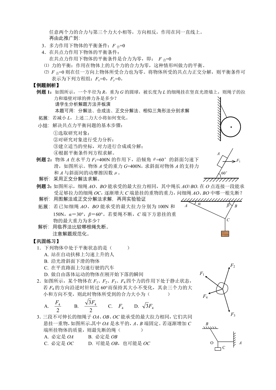 共点力作用下物体的平衡教案课件_第2页