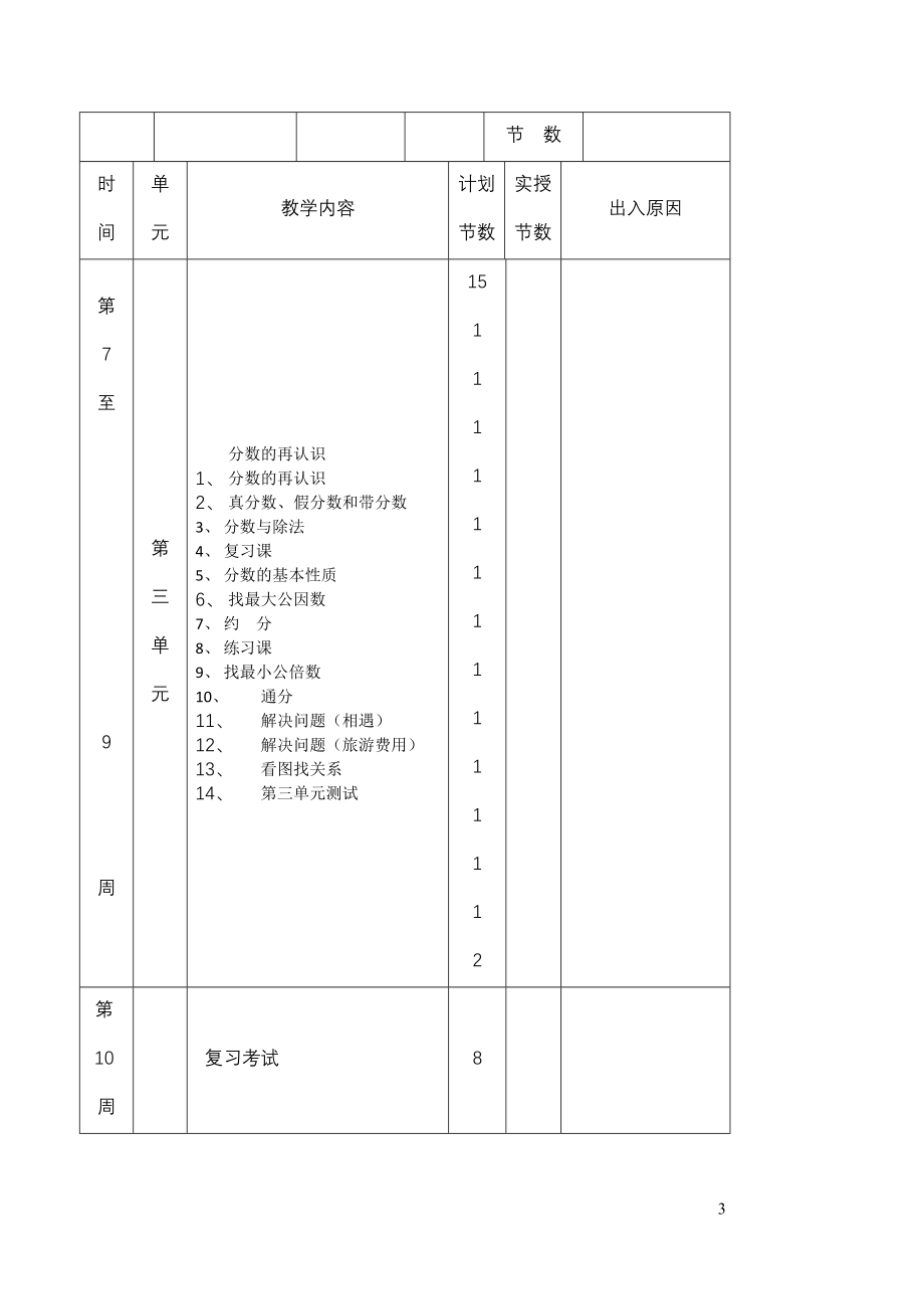 北师大版小学五年级数学上册单元教案(全册)_第3页