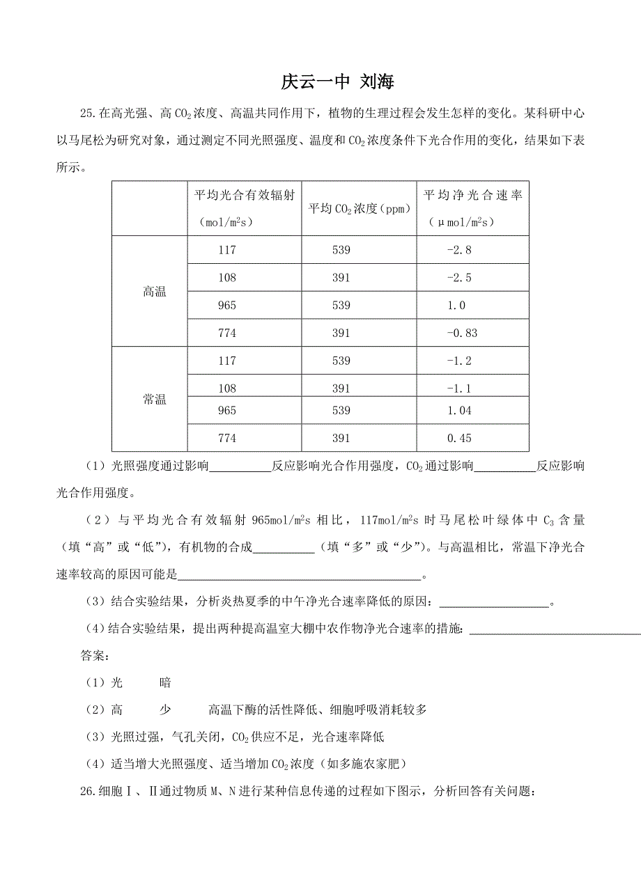 山东省德州市2015届高三下学期考前50题生物系列（庆云一中）_第1页