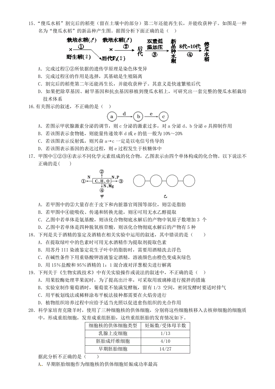 2016年江苏高考生物模拟试题_第4页
