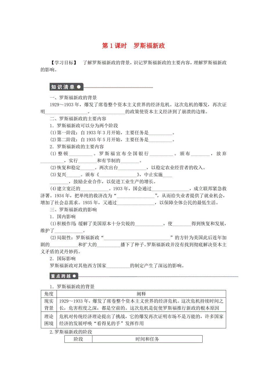 2016年人教版政治选修二：3.1《罗斯福新政》导学案（含答案）_第1页