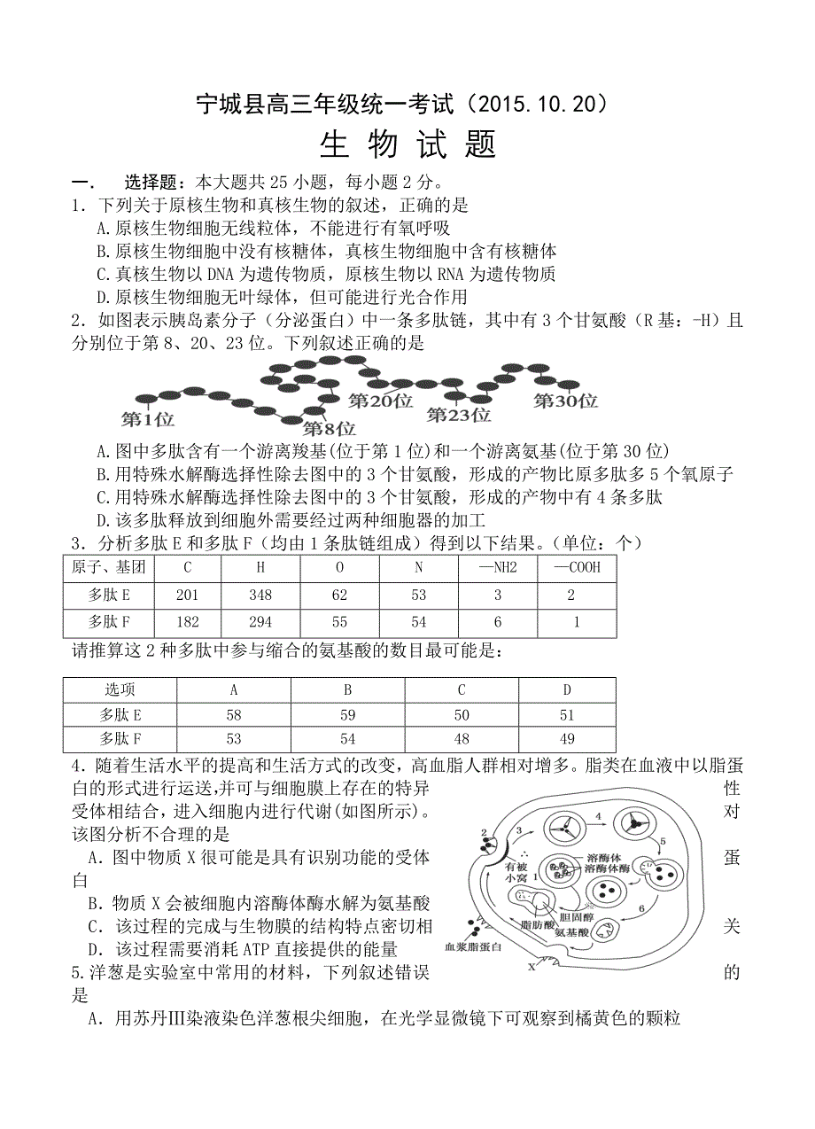 内蒙古赤峰市宁城县2016届高三第一次统一考试生物_第1页