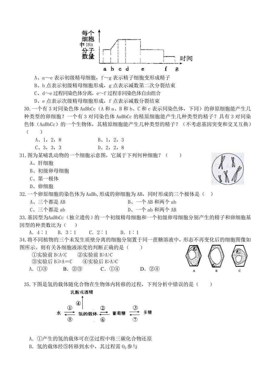 浙江省衢州市五校2015届高三上学期期中联考生物试题_第5页