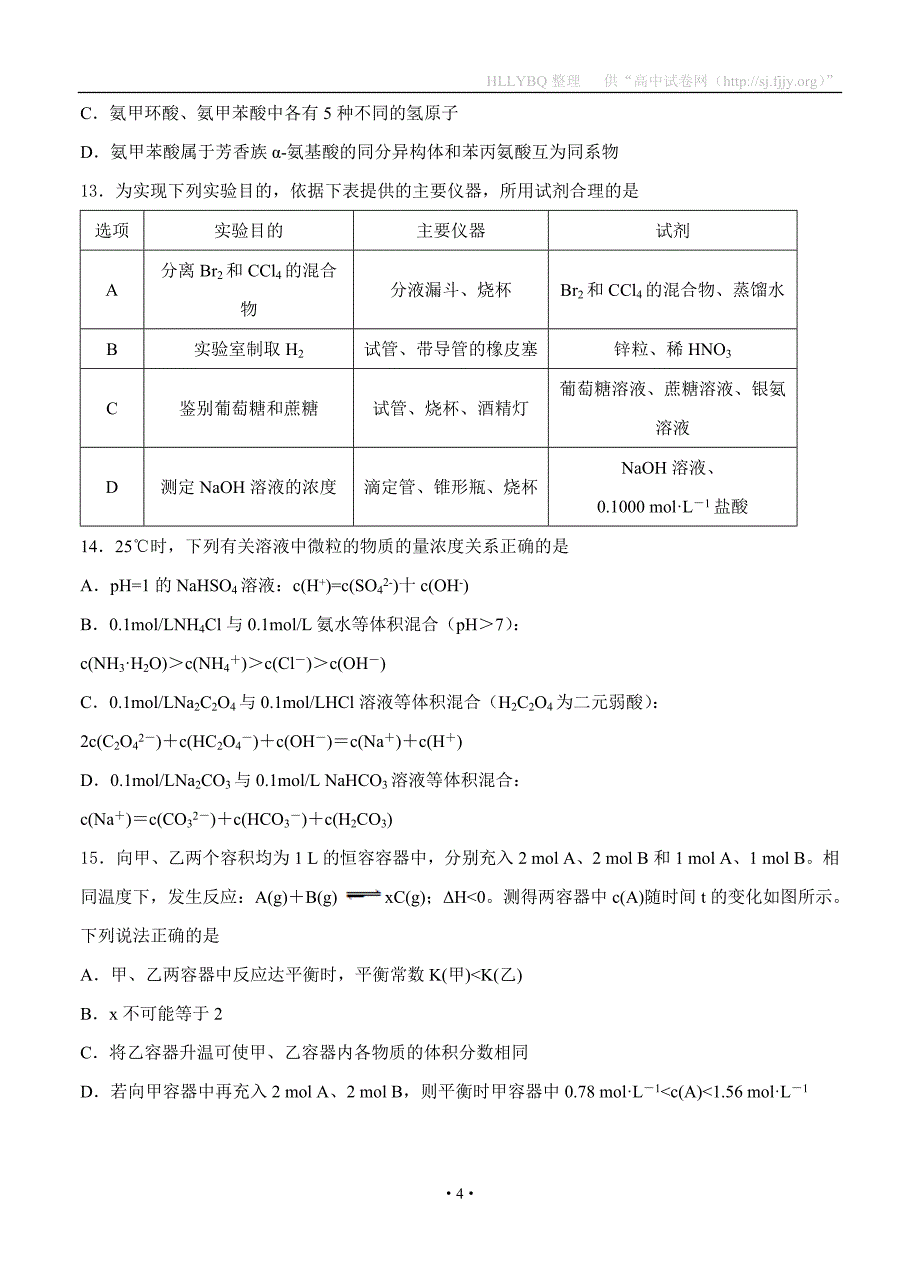 江苏省南京市溧水高级中学2017届高三二模热身考试 化学_第4页