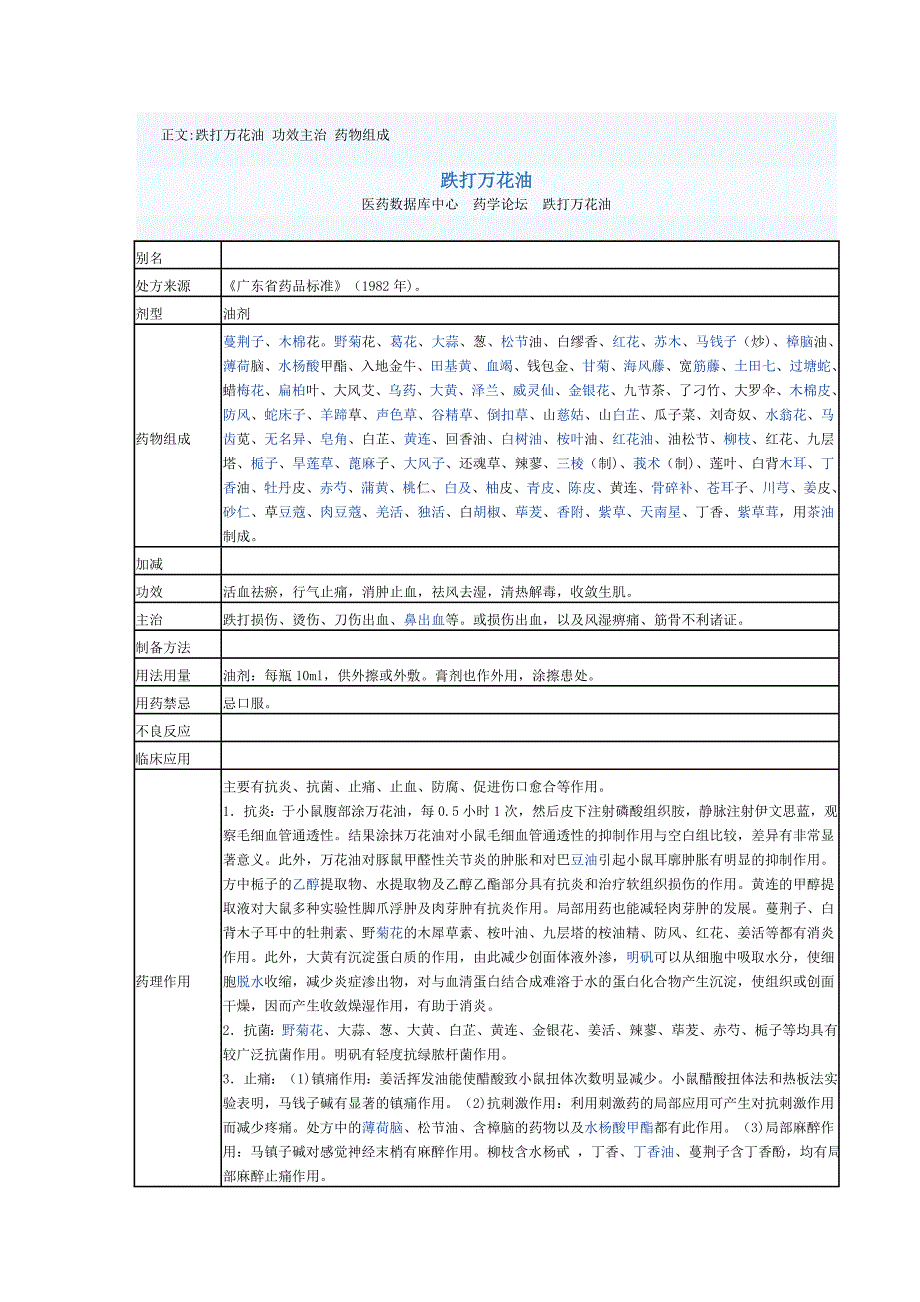万花油 功效主治 药物组成_第1页