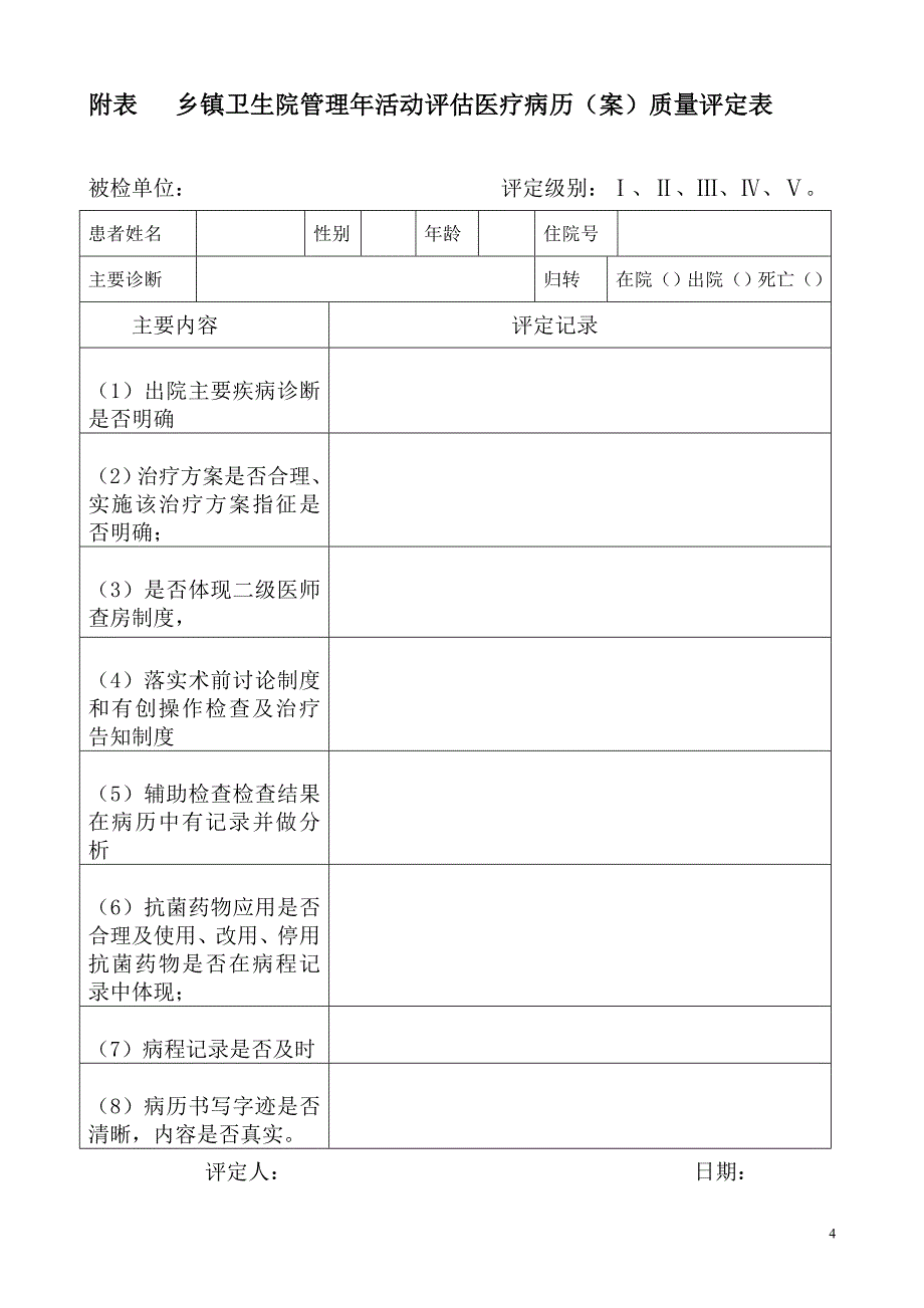 医疗和医技质量考核记录表_第4页