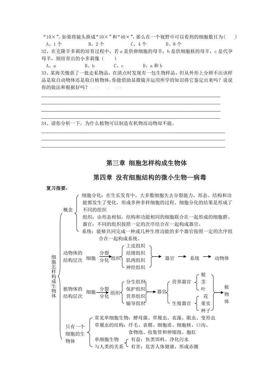 2013年人教版七年级生物上册第二单元复习资料新课标人教版初一七年级_第5页