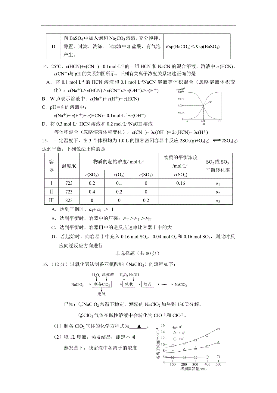 江苏省扬州市届高三考前调研测试（月） 化学Word版含答案_第4页