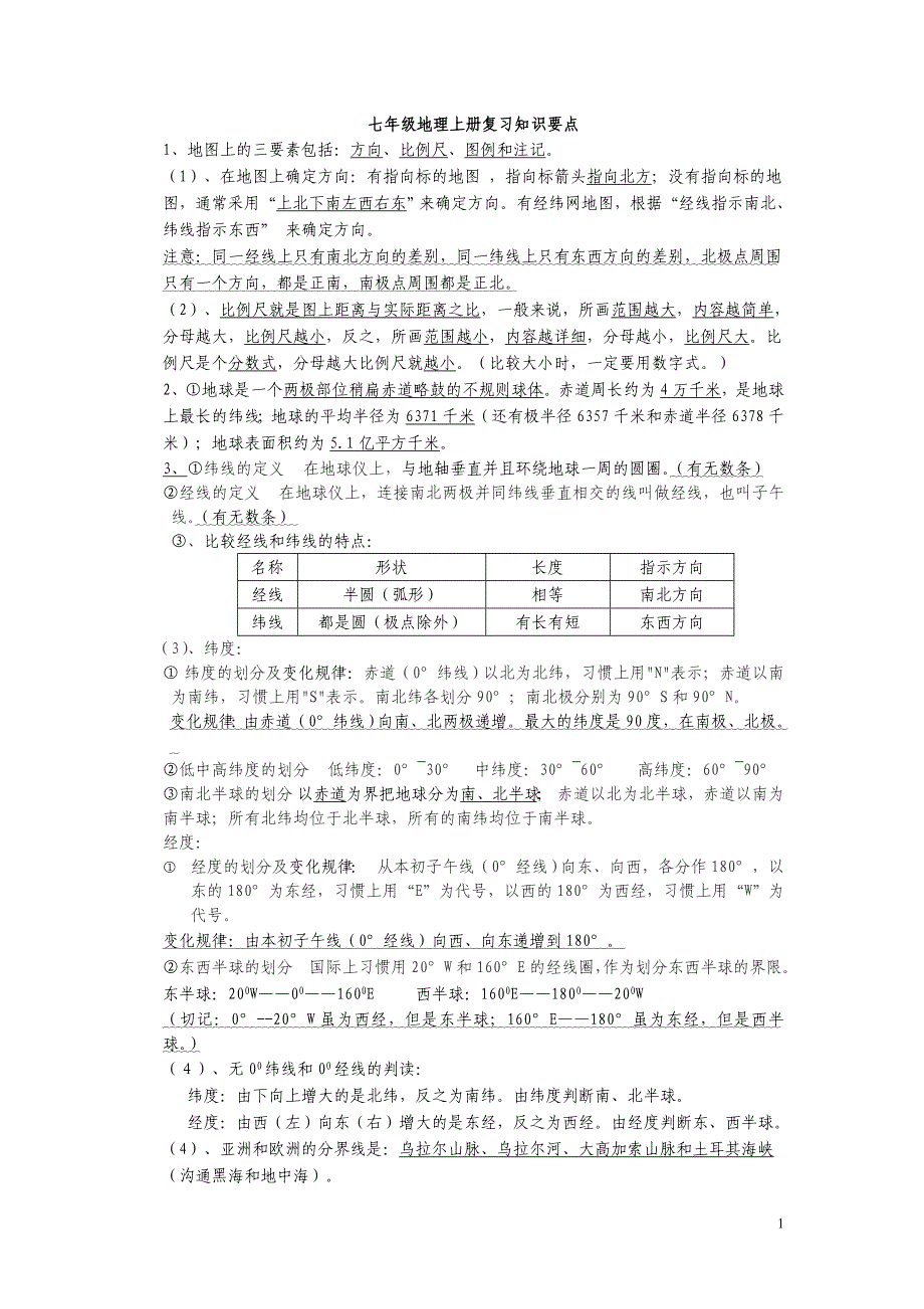 七年级地理上册复习提纲(新)_第1页