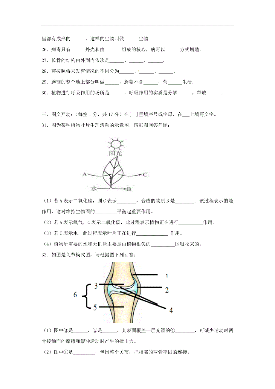 重庆市江津区八年级生物上学期期末模拟考试试题新人教版_第4页