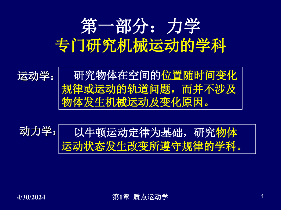 中学数学课件 第1章 质点运动学_第1页