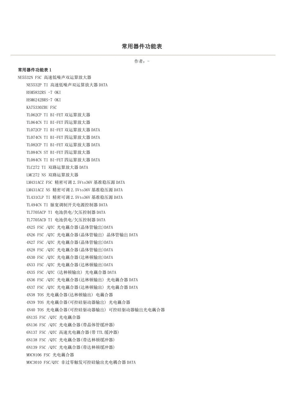 常用器件功能表_第1页
