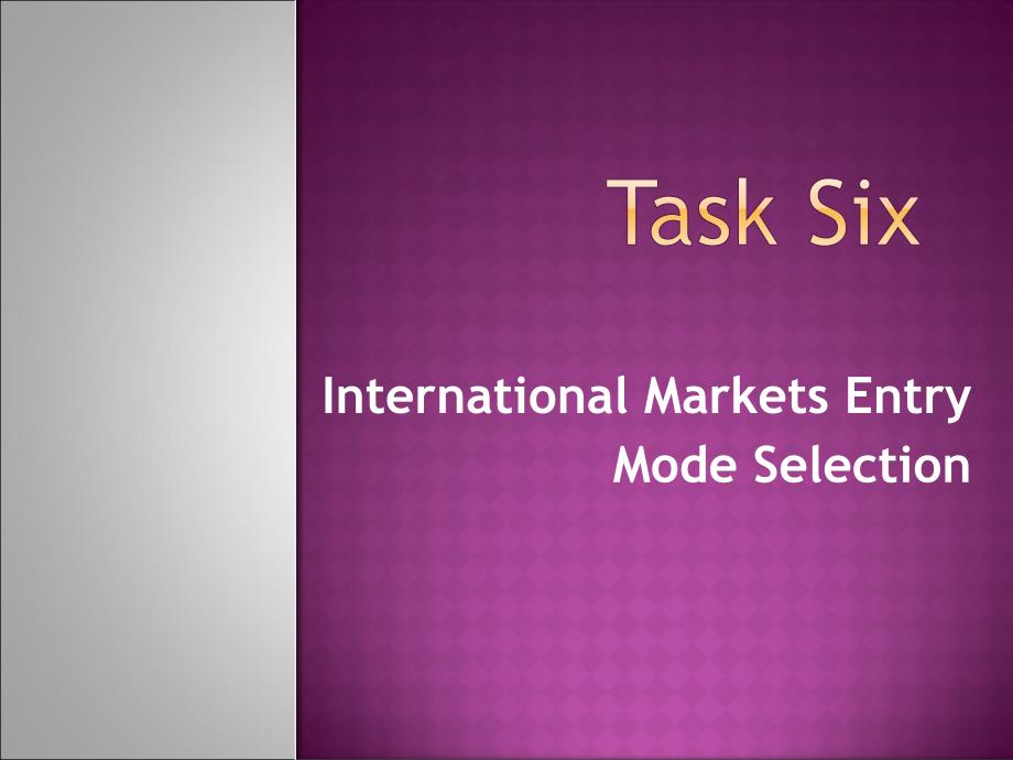 国际市场营销实务（双语）Task Six International Markets Entry Mode Selection_第1页