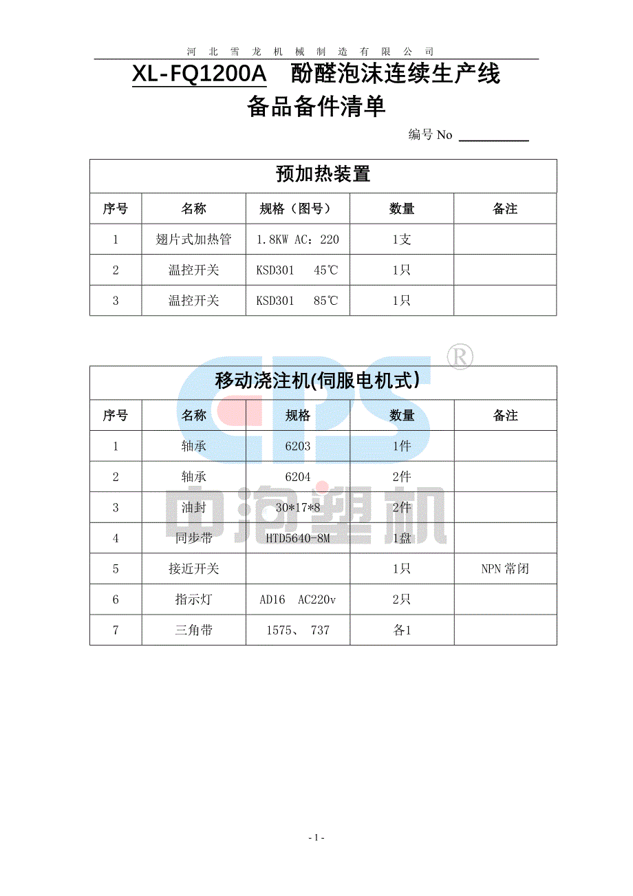 酚醛清单(蓬莱浇注)_第1页