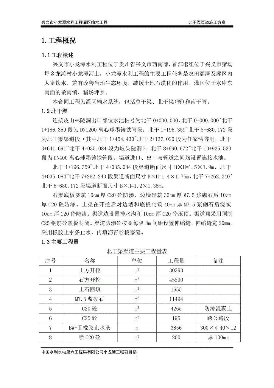 北干渠渠道施工方案_第1页