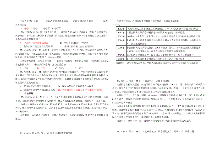 《政治生活》高考经典试题(2011、2012)第三单元_第4页