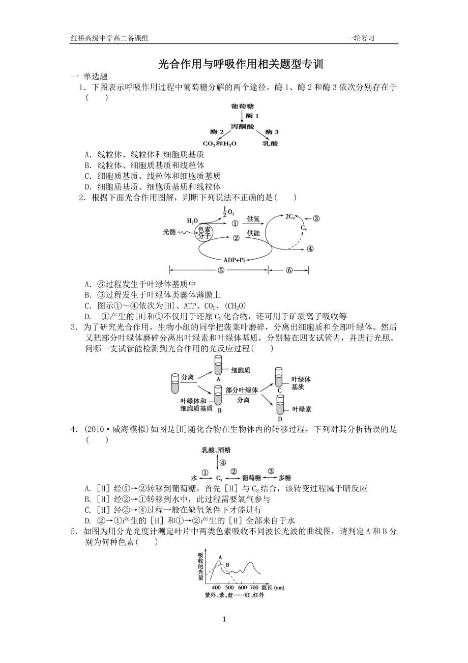 光合作用与呼吸作用相关题型专训_第1页