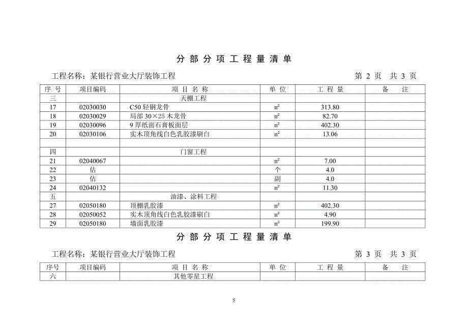 某银行营业大厅装饰工程预算工程量清单计价法)_第5页