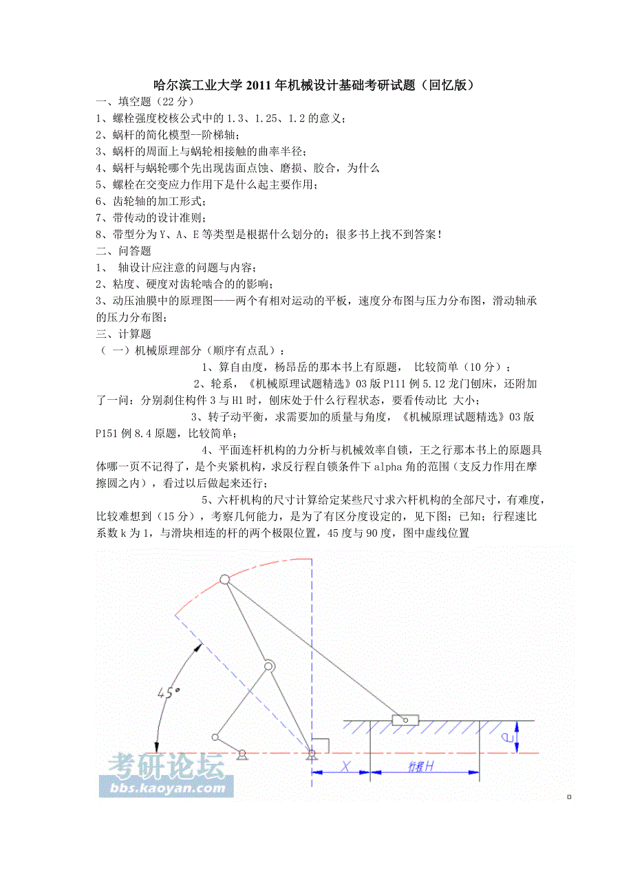 哈工大2011,2012年机械设计基础考研真题 招生情况及复_第1页