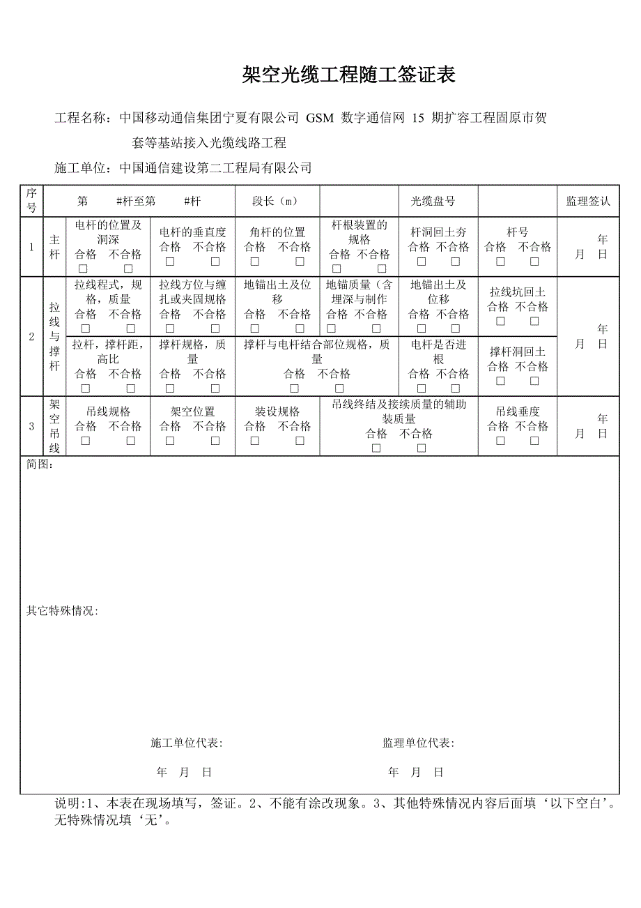 《架空光缆工程随工签证表》k_第1页