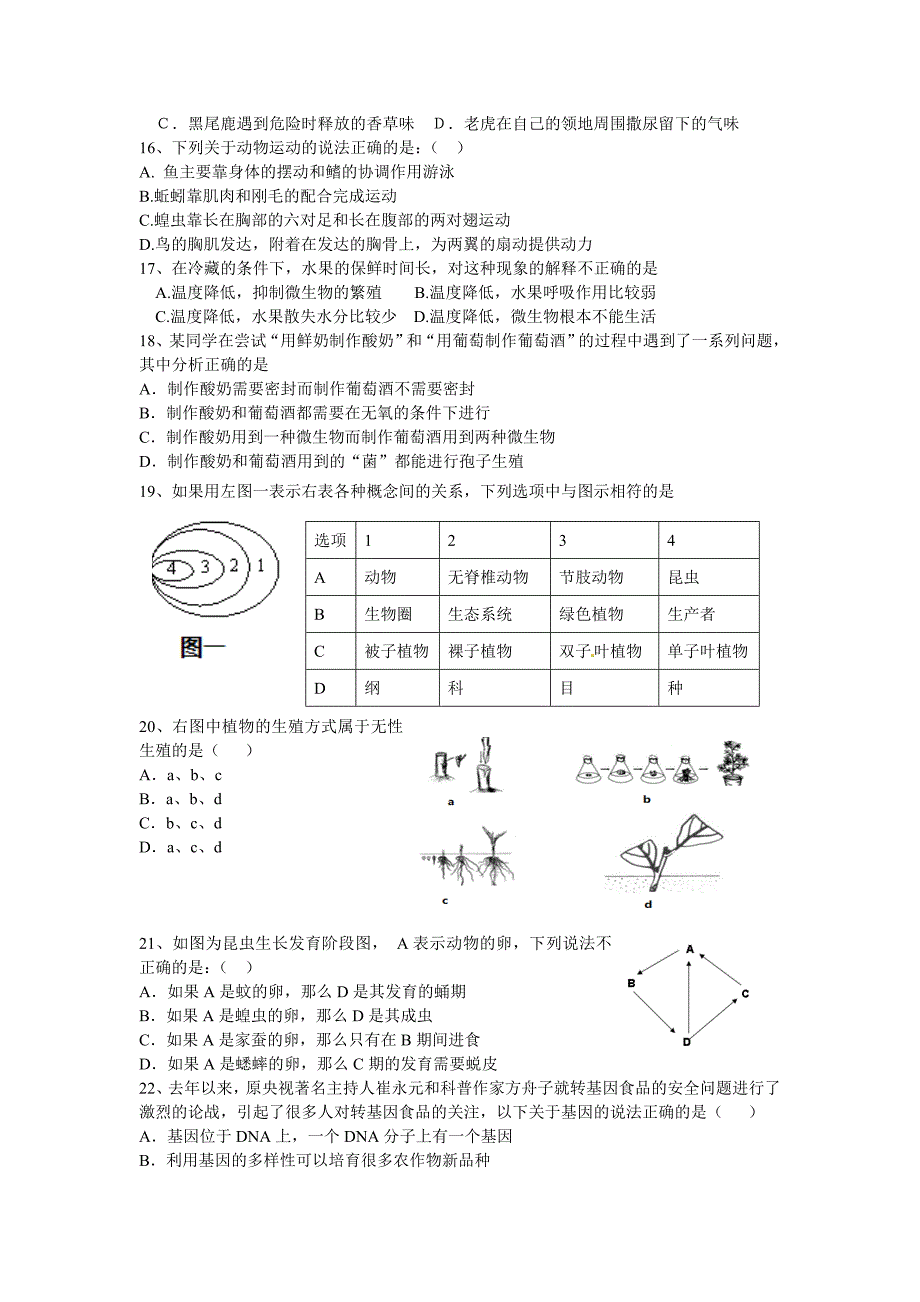 原创2014年初中生物中考模拟试题_第3页