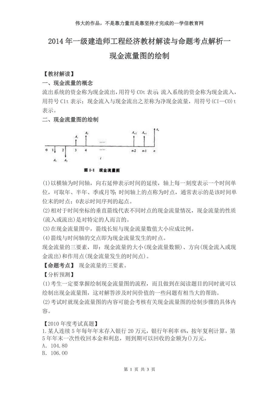 2014年一级建造师工程经济教材解读与命题考点解析_第1页