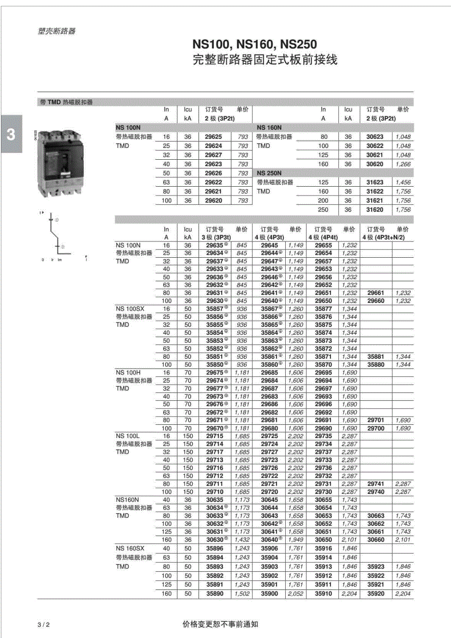 施耐德塑壳断路器报价表_第2页